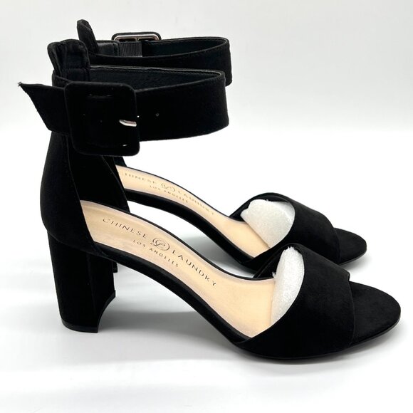 Chinese Laundry Womens Size 6M Black Microsuede Heels Dress Sandals Shoes - Picture 1 of 14